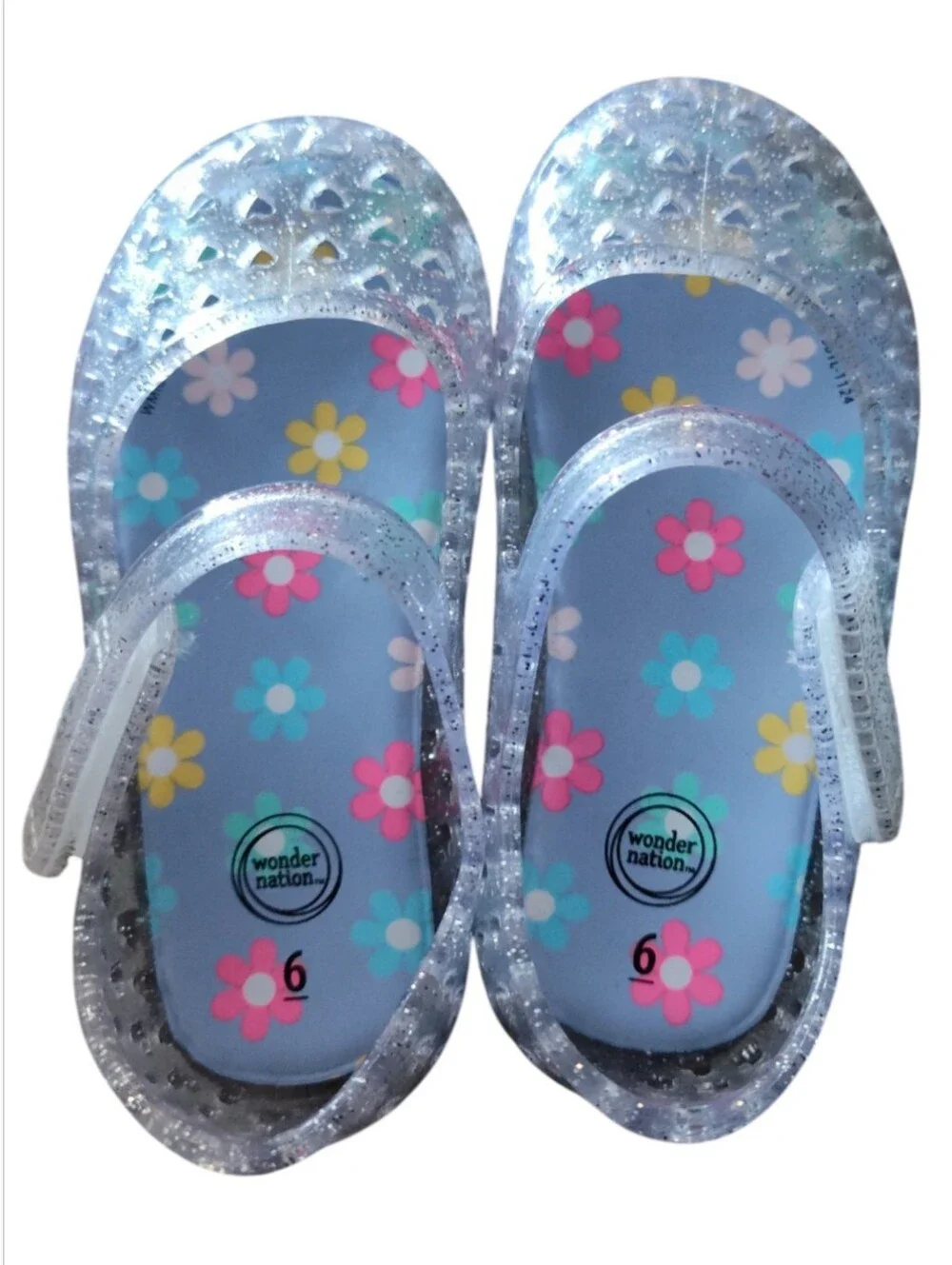 Wonder Nation Toddler Girls Clear Glitter Jelly Mary Jane Shoes Size 6 NWT